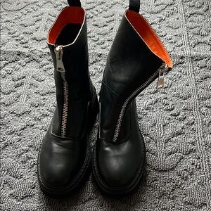 French Connection Stylish Black Boots with Orange Lining